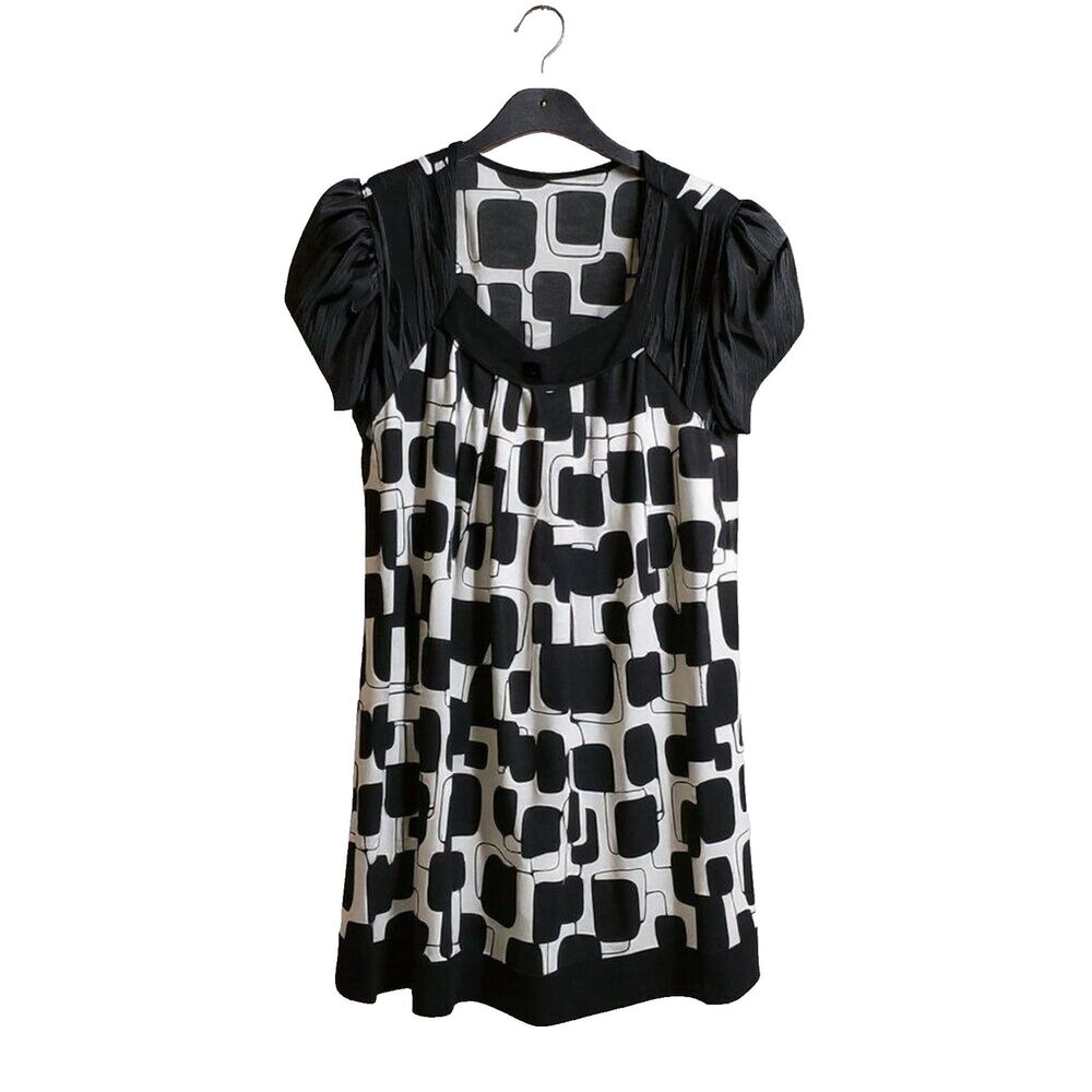 Black & White Geometric A-Line Dress Retro Mod 60s Graphic Print Size M